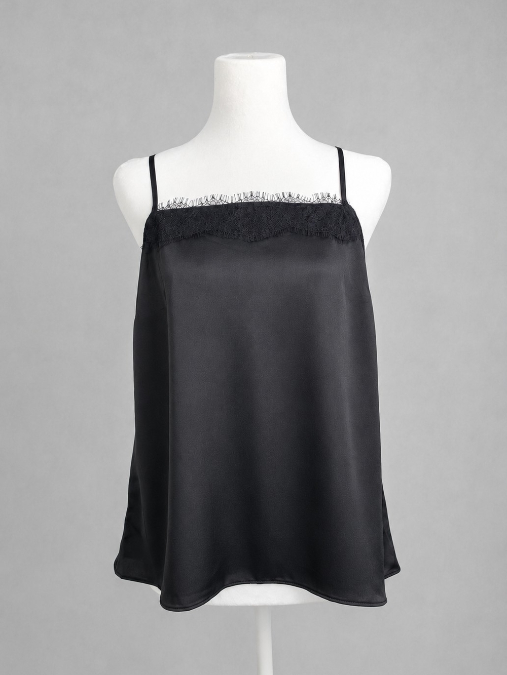 Ann Taylor Petite Black Lace Trim Satin Cami Tank Top Women's Medium NWT